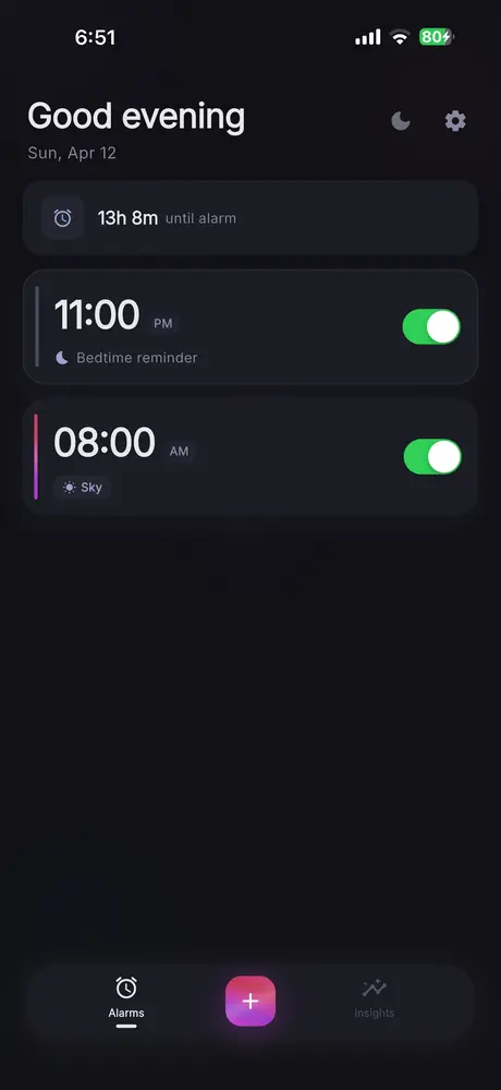 Captain Wake — alarm list with Sky mission